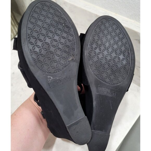 Top Moda Black Faux Suede Strappy Wedge Sandals Size 6.5 - Picture 9 of 10